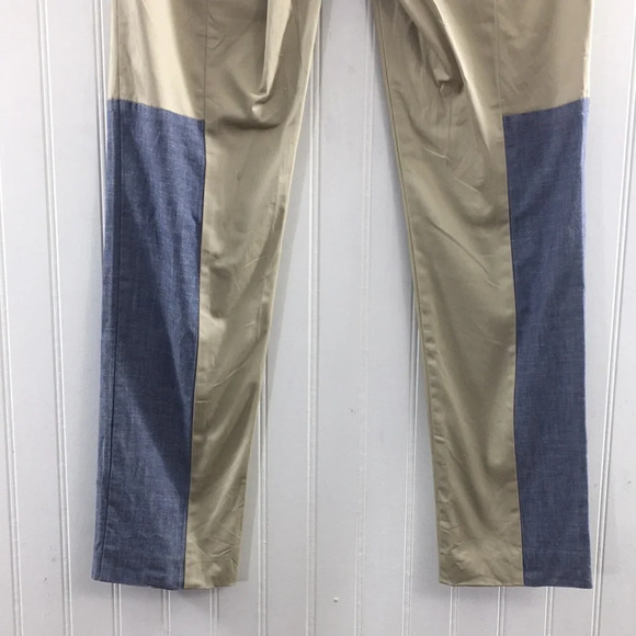 Thakoon Addition Skinny Patchwork Pants Womens 0 Tan Blue Colorblock Denim - Picture 6 of 12